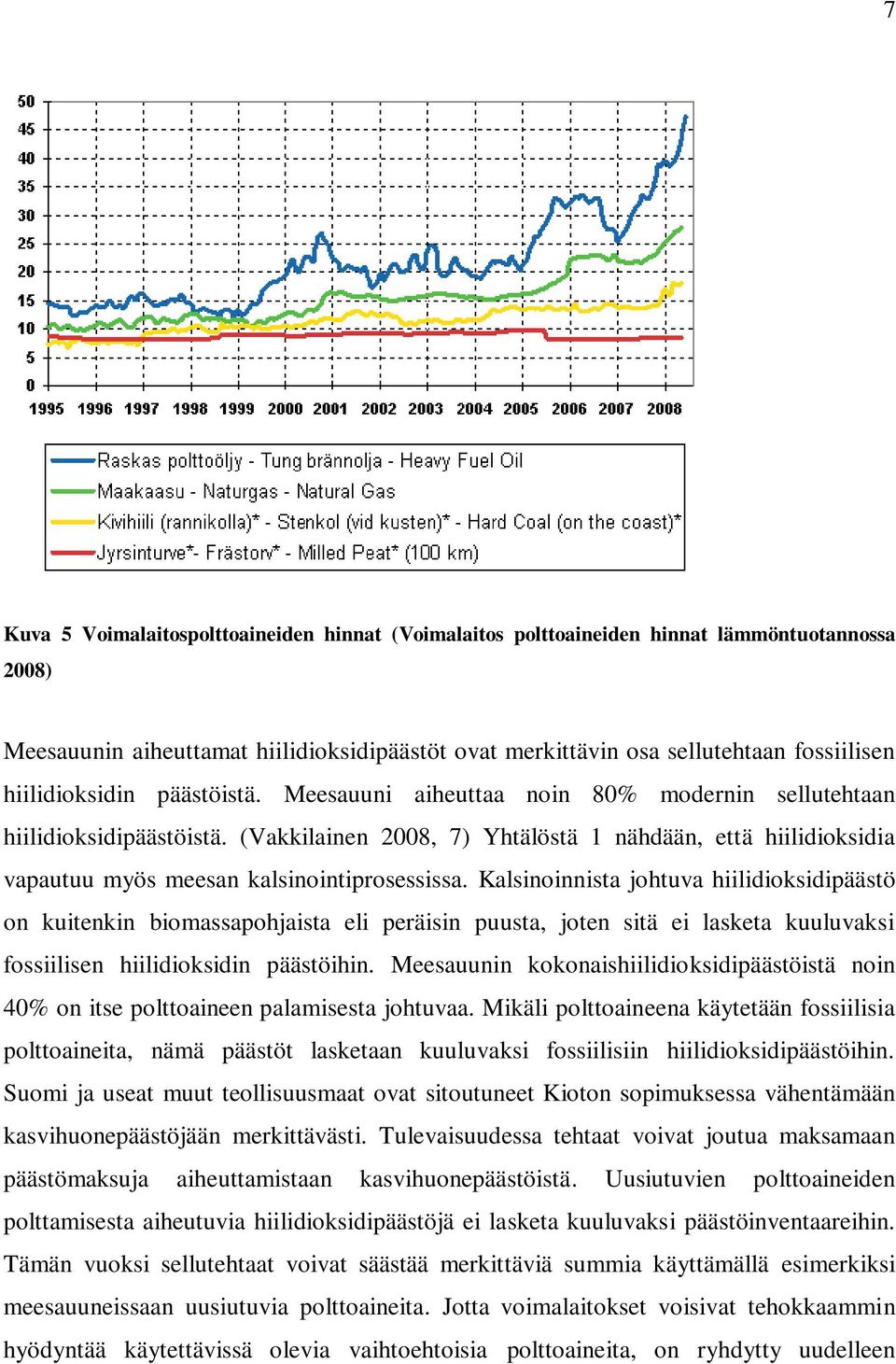 (Vakkilainen 2008, 7) Yhtälöstä 1 nähdään, että hiilidioksidia vapautuu myös meesan kalsinointiprosessissa.
