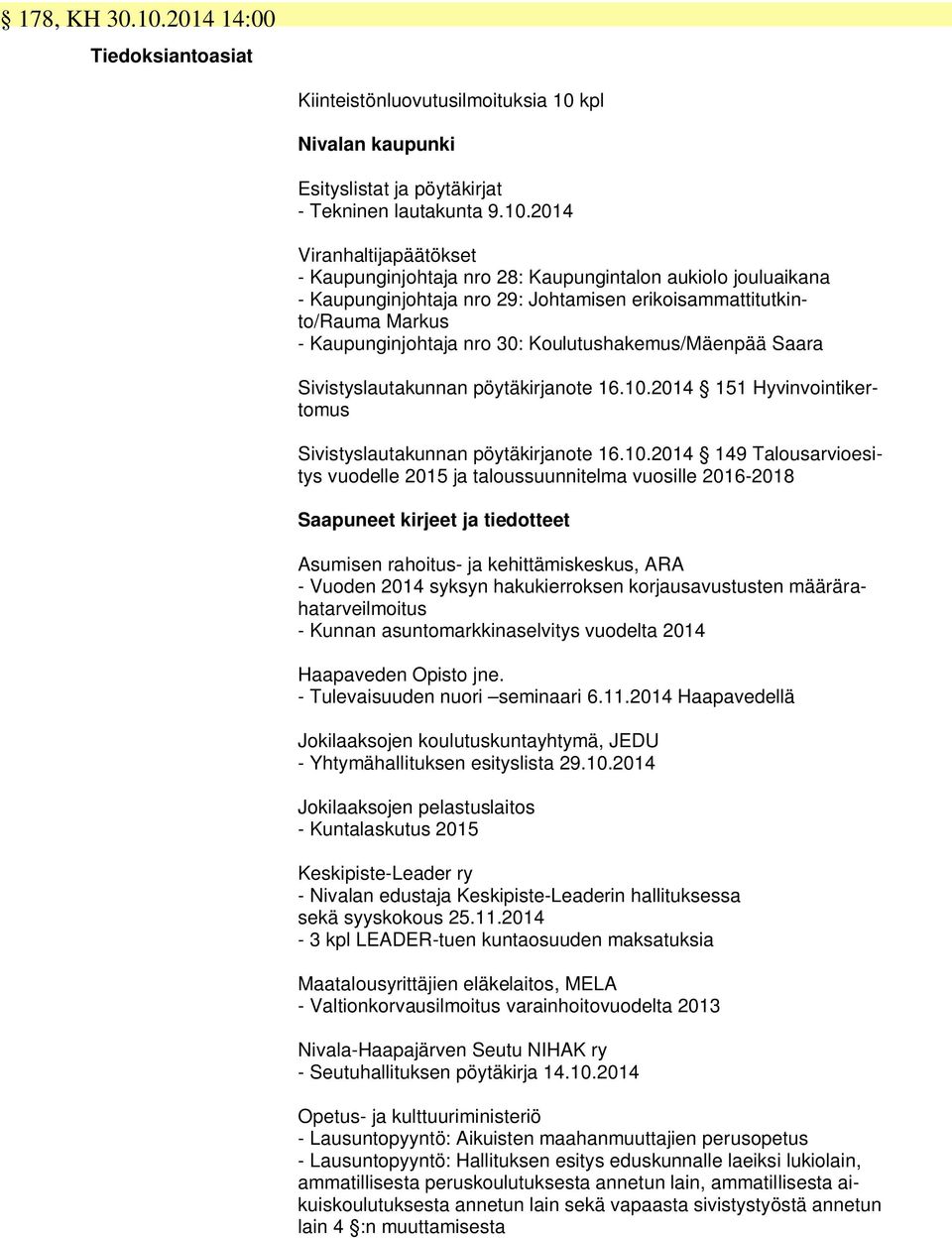 kpl Nivalan kaupunki Esityslistat ja pöytäkirjat - Tekninen lautakunta 9.10.