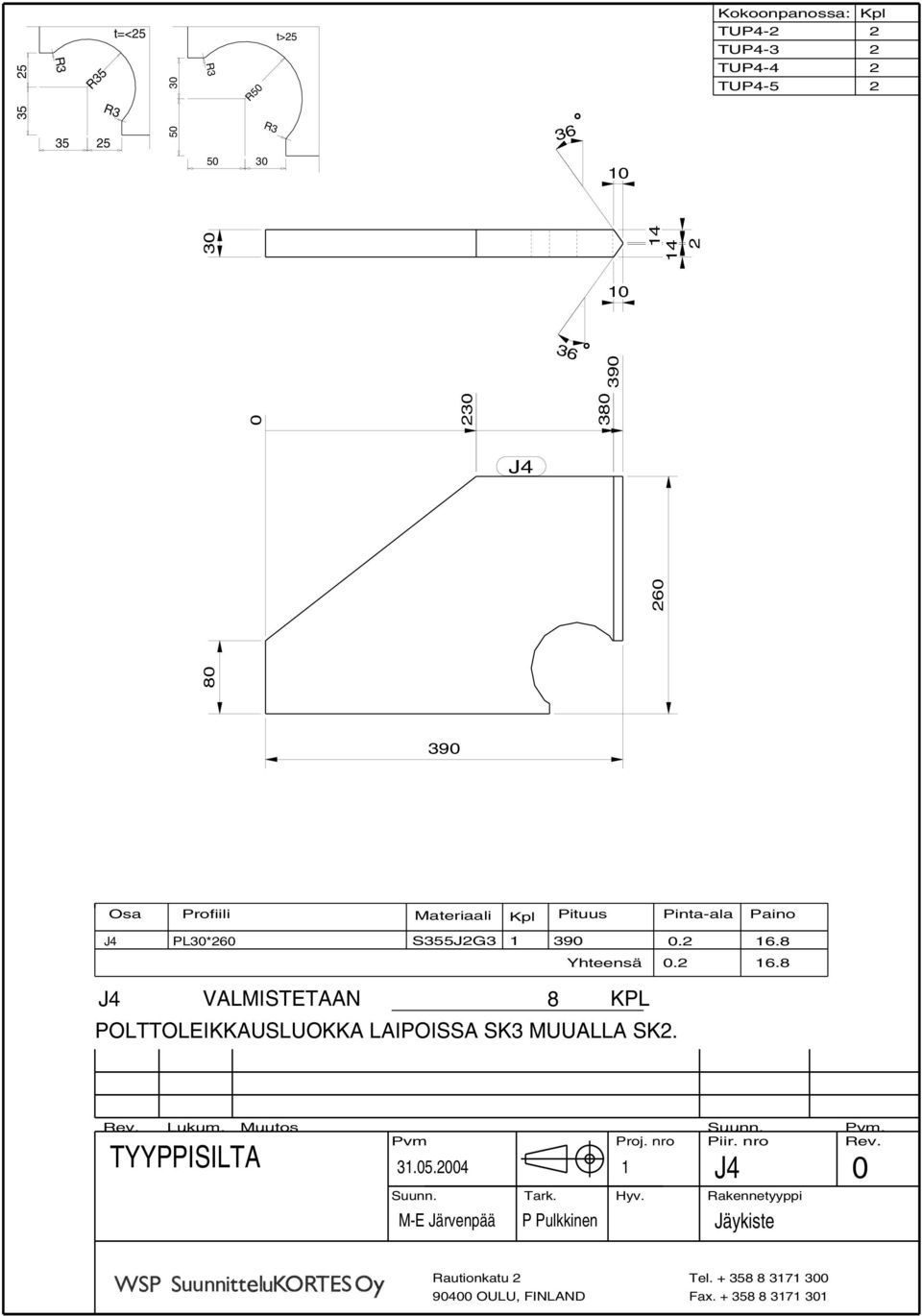 8 Yhteensä.2 16.8 J4 VALMISTETAAN 8 KPL Rev. Lukum. Muutos. Proj. nro Piir.