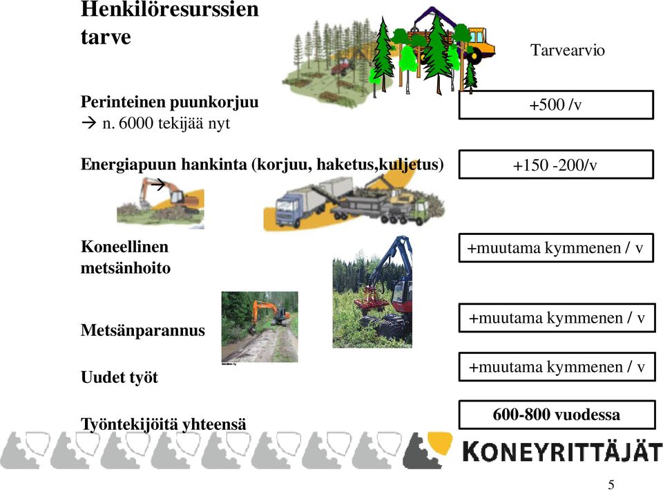 +150-200/v Koneellinen metsänhoito +muutama kymmenen / v Metsänparannus