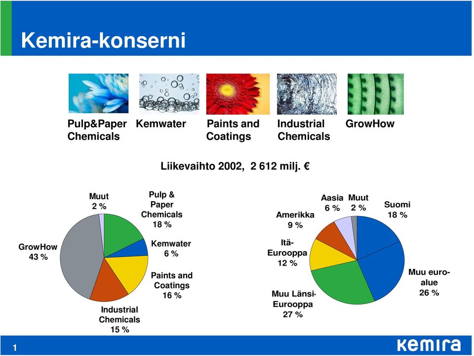 Muut 2 % Pulp & Paper Chemicals 18 % Amerikka 9 % Aasia 6 % Muut 2 % Suomi 18 %