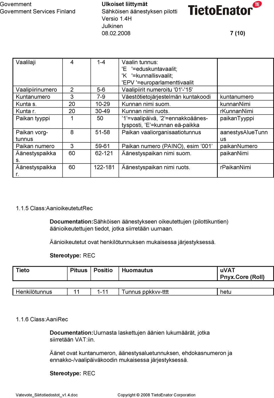 Väestötietojärjestelmän kuntakoodi kuntanumero Kunta s. 20 10-29 Kunnan nimi suom. kunnannimi Kunta r. 20 30-49 Kunnan nimi ruots.