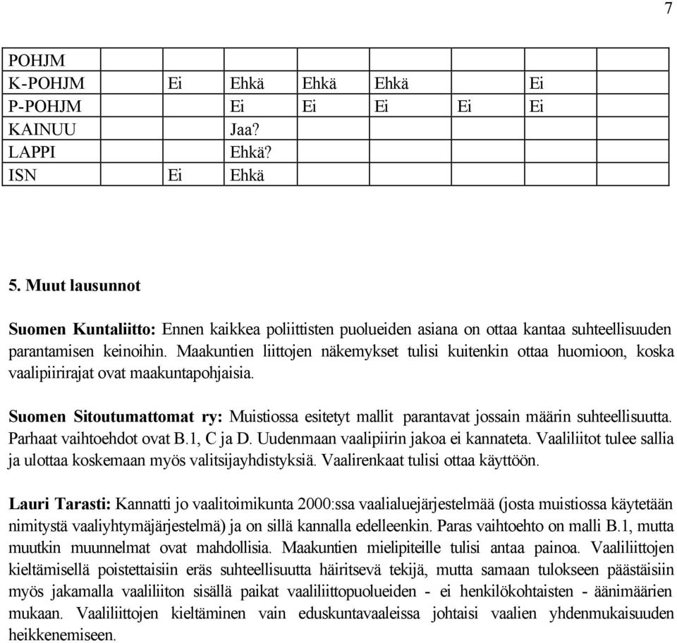 Maakuntien liittojen näkemykset tulisi kuitenkin ottaa huomioon, koska vaalipiirirajat ovat maakuntapohjaisia.