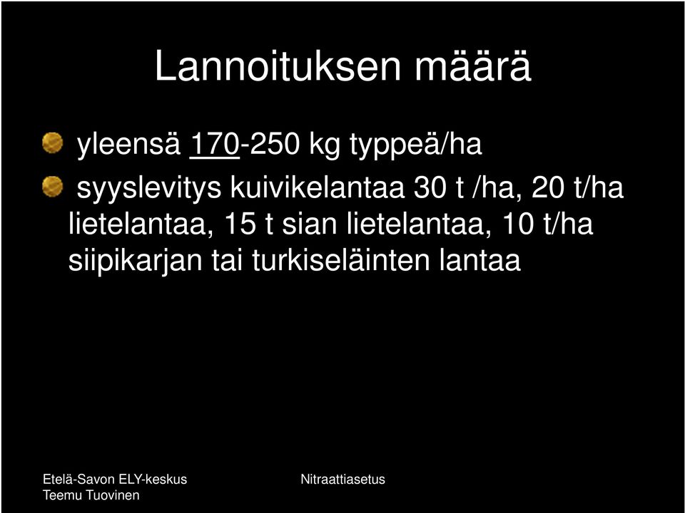 /ha, 20 t/ha lietelantaa, 15 t sian