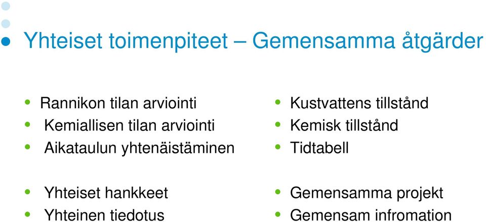 yhtenäistäminen Yhteiset hankkeet Yhteinen tiedotus