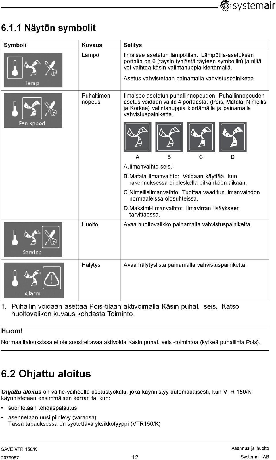 Asetus vahvistetaan painamalla vahvistuspainiketta Puhaltimen nopeus Ilmaisee asetetun puhallinnopeuden.