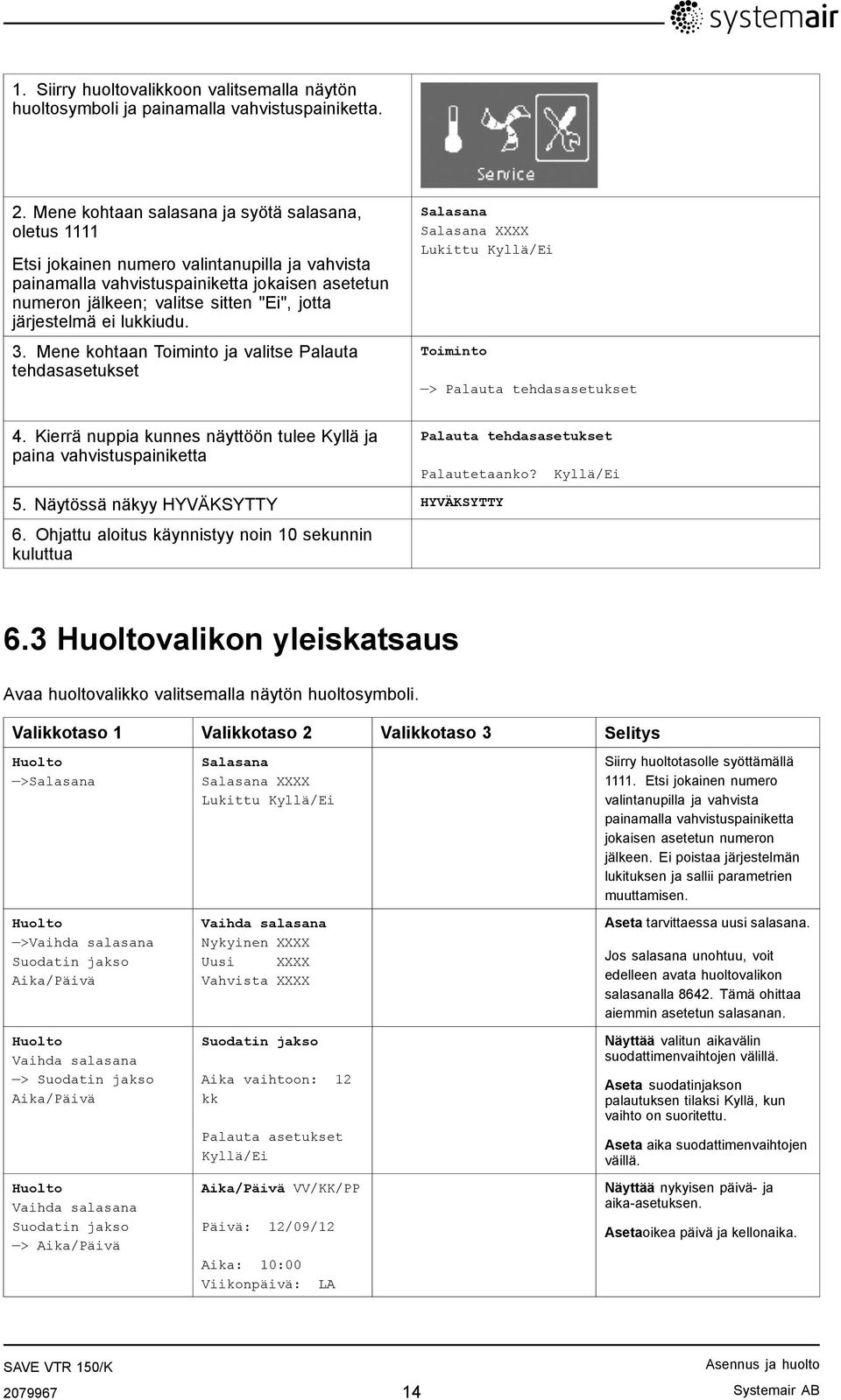 järjestelmä ei lukkiudu. 3. Mene kohtaan Toiminto ja valitse Palauta tehdasasetukset Salasana Salasana XXXX Lukittu Kyllä/Ei Toiminto > Palauta tehdasasetukset 4.