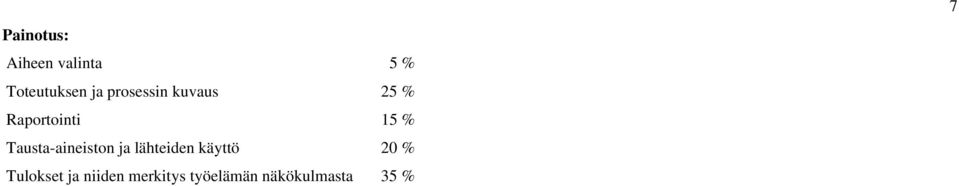 Tausta-aineiston ja lähteiden käyttö 20 %