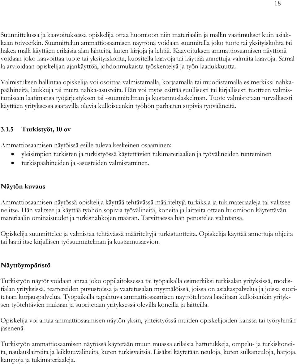 Kaavoituksen ammattiosaamisen näyttönä voidaan joko kaavoittaa tuote tai yksityiskohta, kuositella kaavoja tai käyttää annettuja valmiita kaavoja.