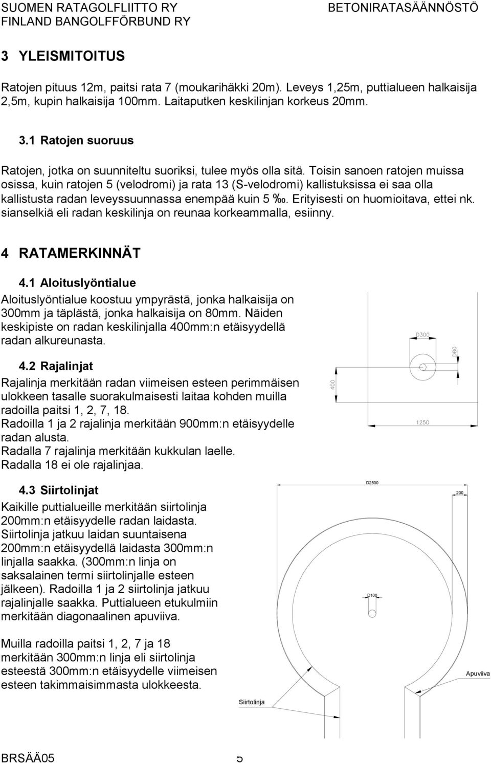 Toisin sanoen ratojen muissa osissa, kuin ratojen 5 (velodromi) ja rata 13 (S-velodromi) kallistuksissa ei saa olla kallistusta radan leveyssuunnassa enempää kuin 5.