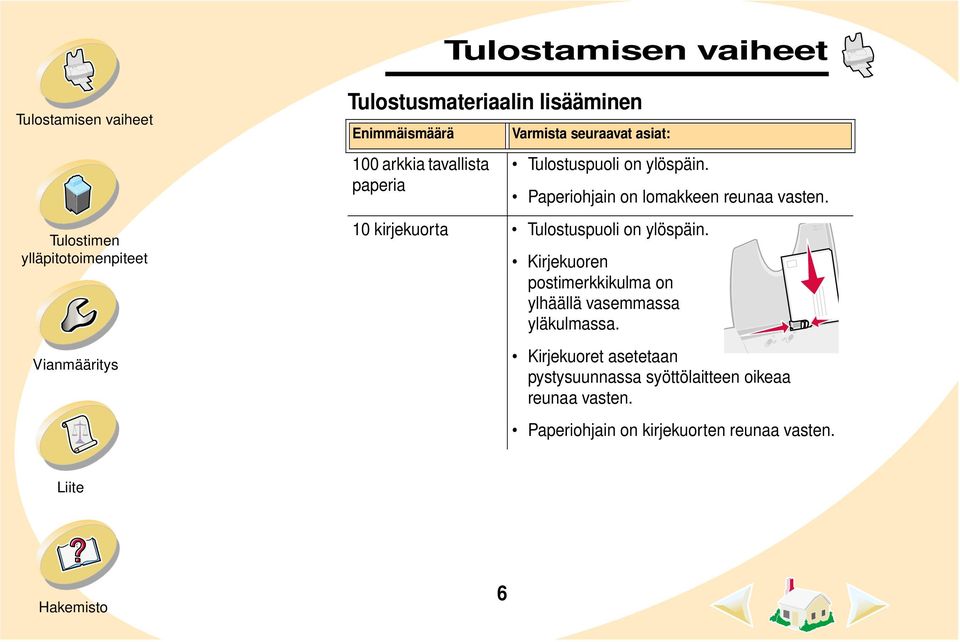 10 kirjekuorta Tulostuspuoli on ylöspäin.
