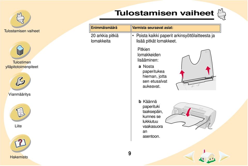 Pitkien lomakkeiden lisääminen: a Nosta paperitukea hieman, jotta sen