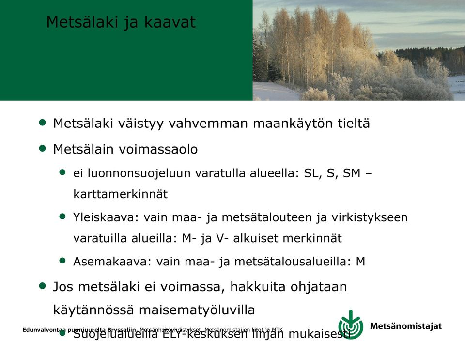 Asemakaava: vain maa- ja metsätaousaueia: M Jos metsäaki ei voimassa, hakkuita ohjataan käytännössä maisematyöuvia