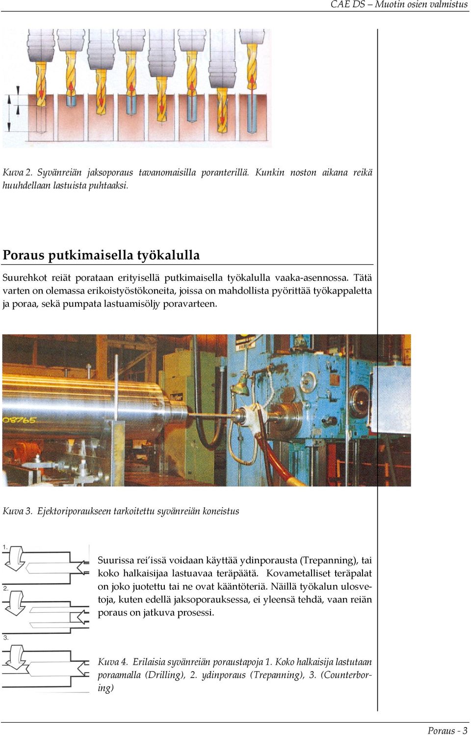 Tätä varten on olemassa erikoistyöstökoneita, joissa on mahdollista pyörittää työkappaletta ja poraa, sekä pumpata lastuamisöljy poravarteen. Kuva 3.