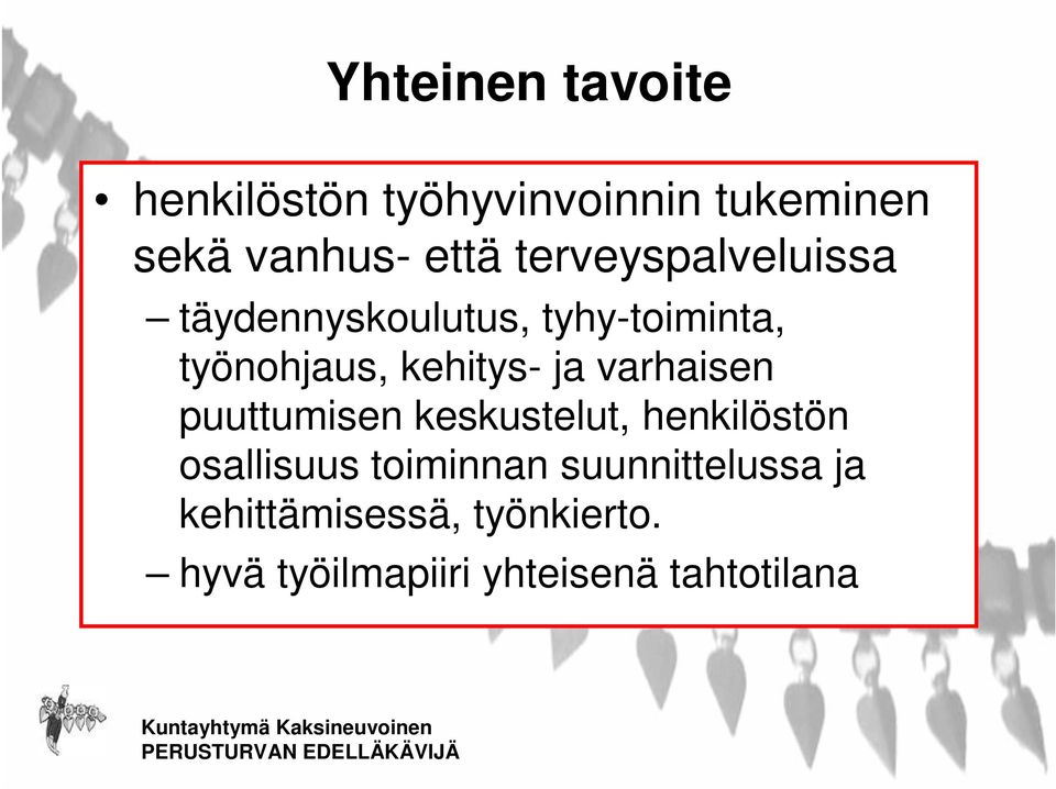 ja varhaisen puuttumisen keskustelut, henkilöstön osallisuus toiminnan