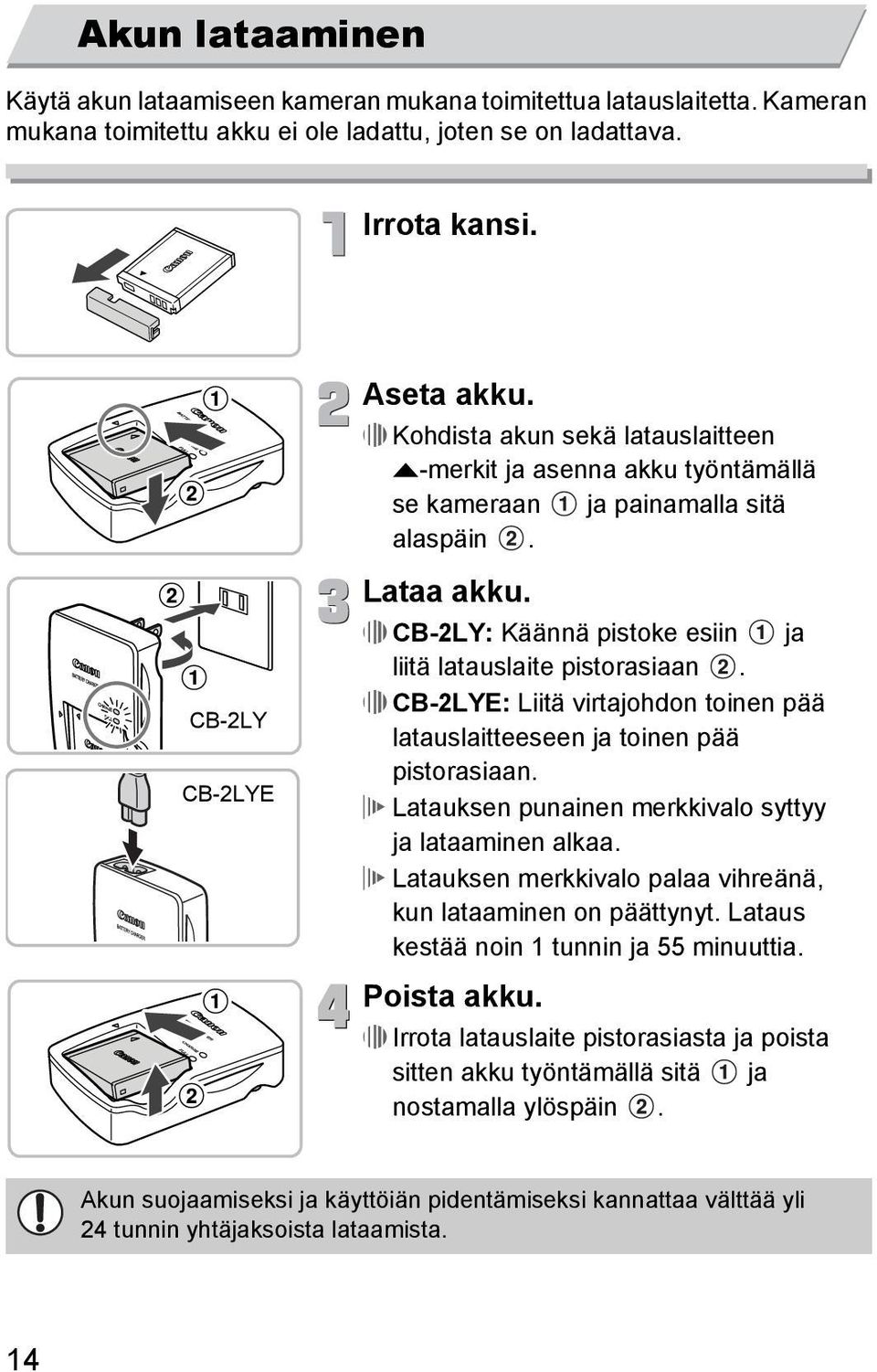 CB-2LYE: Liitä virtajohdon toinen pää latauslaitteeseen ja toinen pää pistorasiaan. Latauksen punainen merkkivalo syttyy ja lataaminen alkaa.