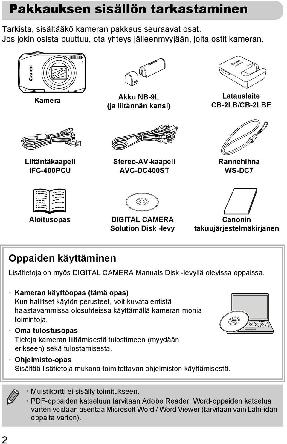 takuujärjestelmäkirjanen Oppaiden käyttäminen Lisätietoja on myös DIGITAL CAMERA Manuals Disk -levyllä olevissa oppaissa.