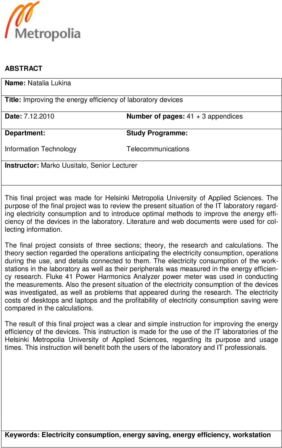 Metropolia University of Applied Sciences.