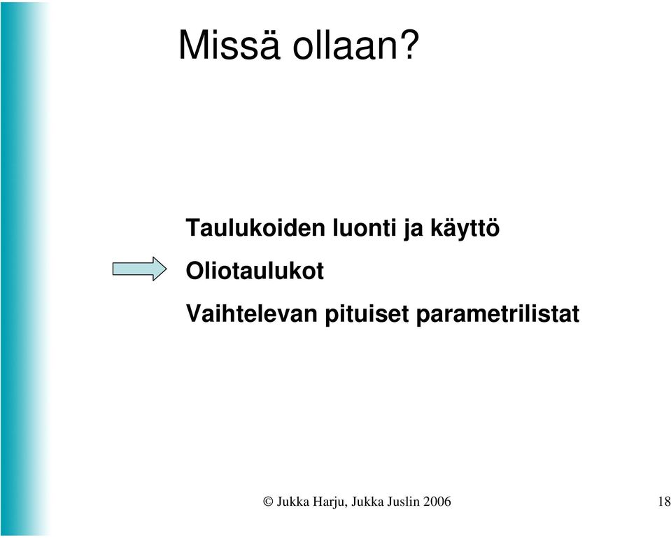 Oliotaulukot Vaihtelevan