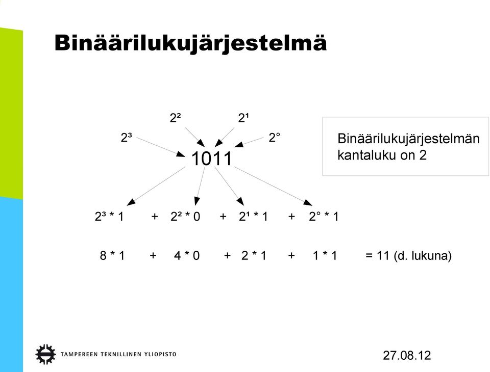 2³ * 1 + 2² * 0 + 2¹ * 1 + 2 * 1 8 * 1