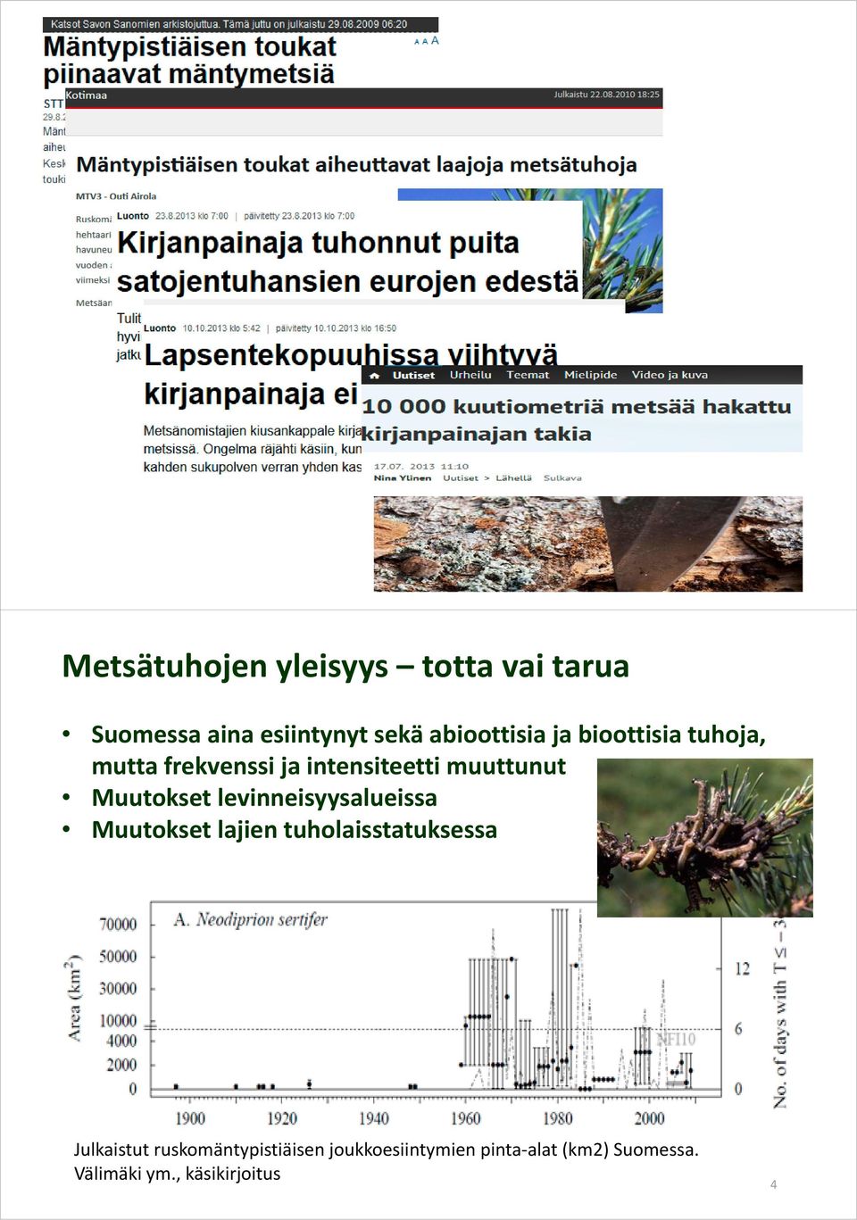 Muutokset levinneisyysalueissa Muutokset lajien tuholaisstatuksessa Julkaistut