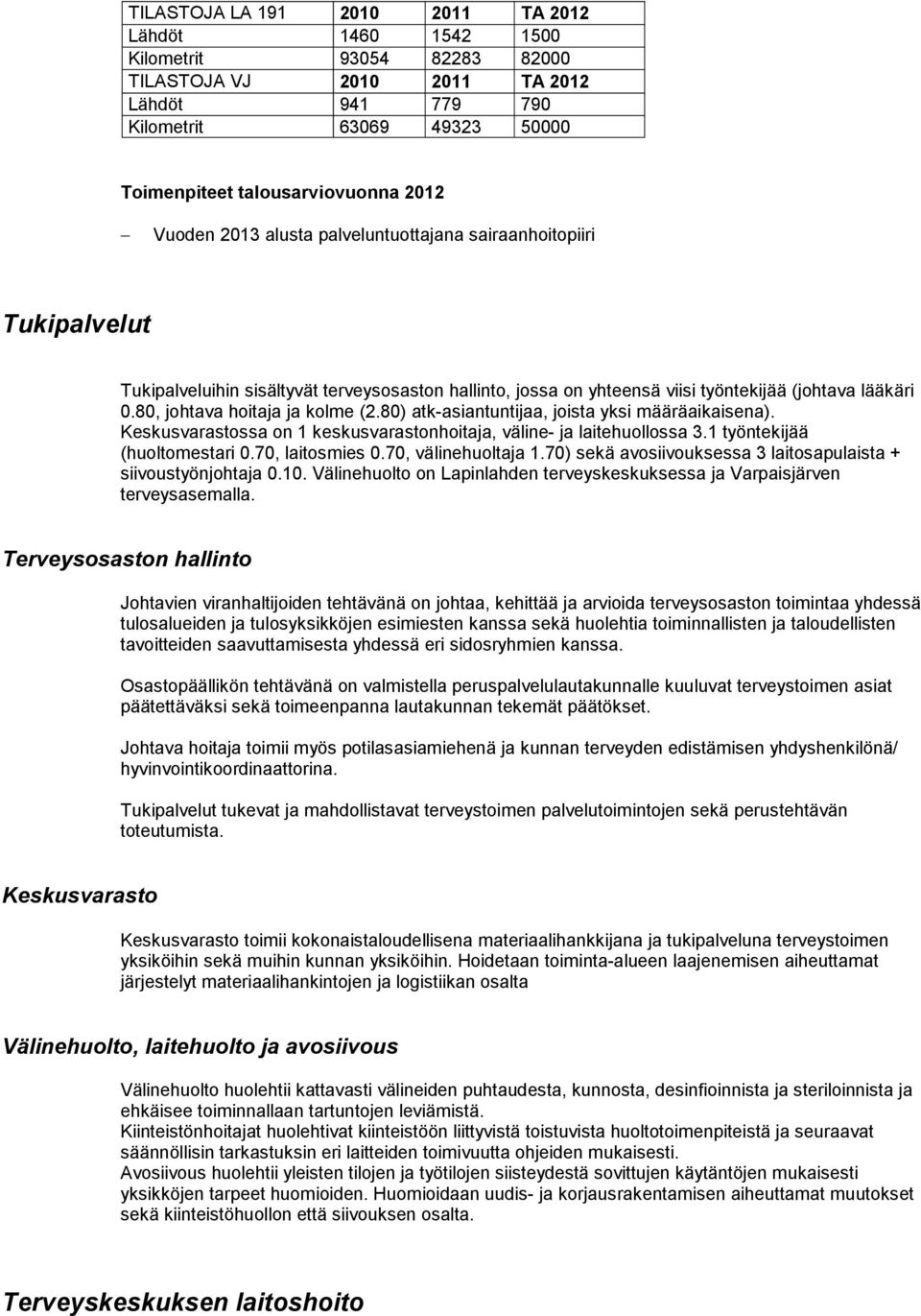 80) atk-asiantuntijaa, joista yksi määräaikaisena). Keskusvarastossa on 1 keskusvarastonhoitaja, väline- ja laitehuollossa 3.1 työntekijää (huoltomestari 0.70, laitosmies 0.70, välinehuoltaja 1.