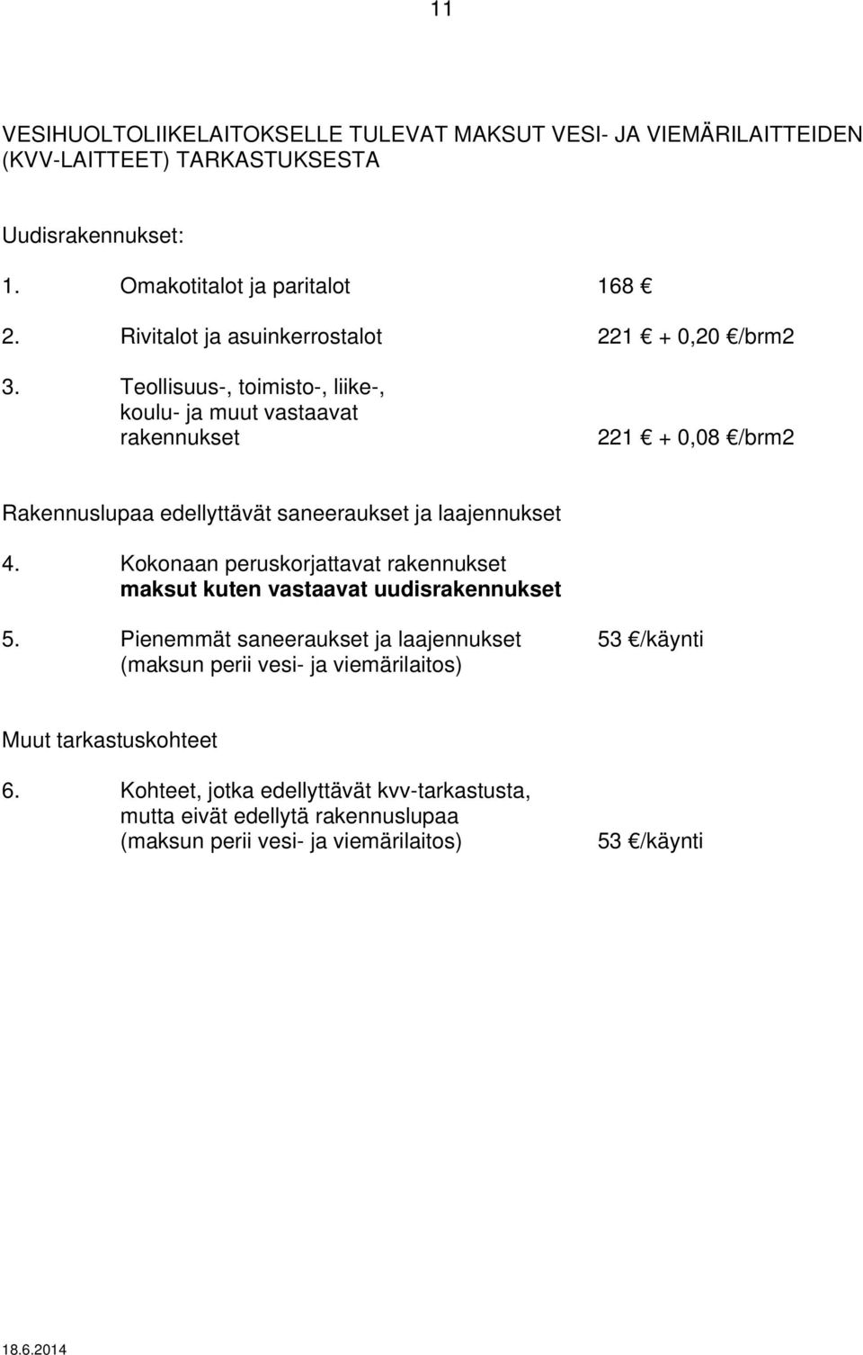 Teollisuus-, toimisto-, liike-, koulu- ja muut vastaavat rakennukset 221 + 0,08 /brm2 Rakennuslupaa edellyttävät saneeraukset ja laajennukset 4.