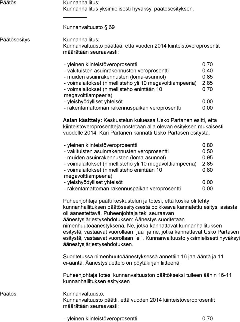nostetaan alla olevan esityksen mukaisesti vuodelle 2014. Kari Partanen kannatti Usko Partasen esitystä.