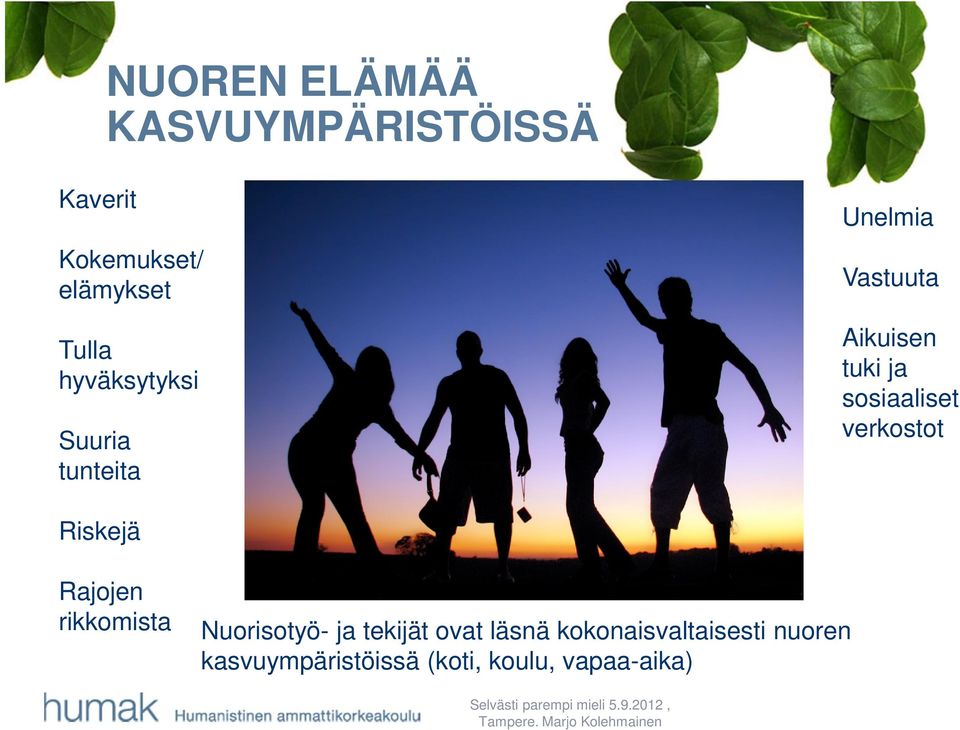 sosiaaliset verkostot Riskejä Rajojen rikkomista Nuorisotyö- ja tekijät