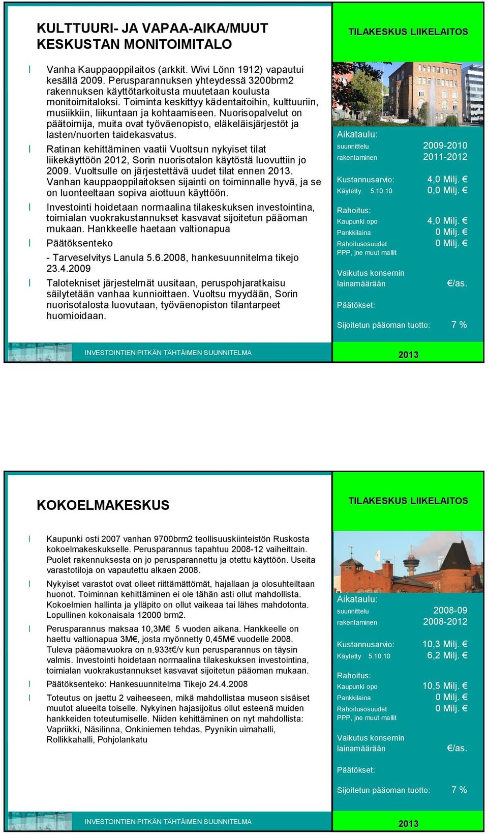 Nuorisopalvelut on päätoimija, muita ovat työväenopisto, eläkeläisjärjestöt ja lasten/nuorten taidekasvatus.