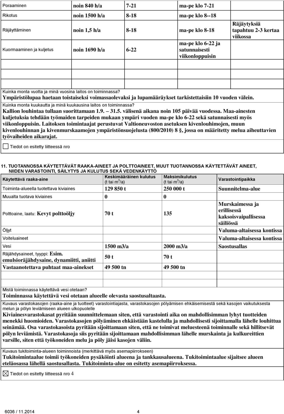 Ympäristölupaa haetaan toistaiseksi voimassaolevaksi ja lupamääräykset tarkistettaisiin 10 vuoden välein. Kuinka monta kuukautta ja minä kuukausina laitos on toiminnassa?