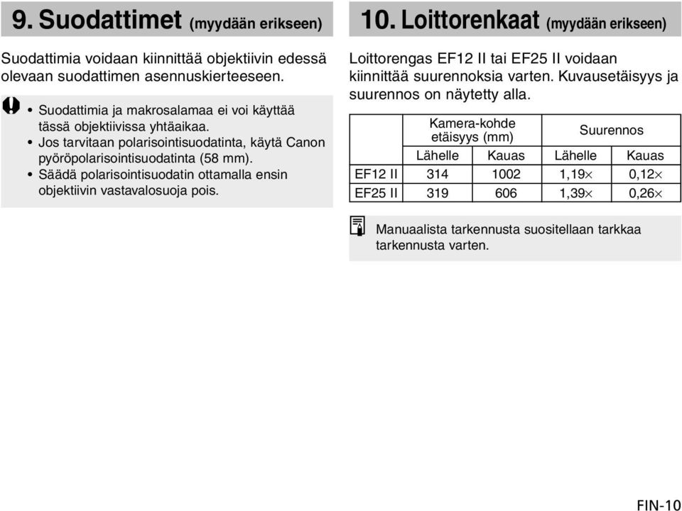 Säädä polarisointisuodatin ottamalla ensin objektiivin vastavalosuoja pois. 10.