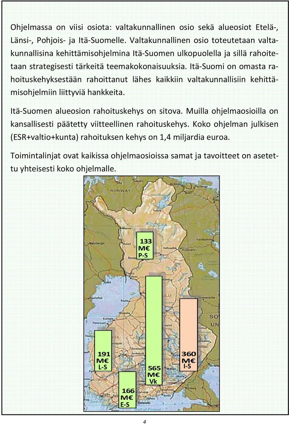 Itä-Suomi on omasta rahoituskehyksestään rahoittanut lähes kaikkiin valtakunnallisiin kehittämisohjelmiin liittyviä hankkeita. Itä-Suomen alueosion rahoituskehys on sitova.
