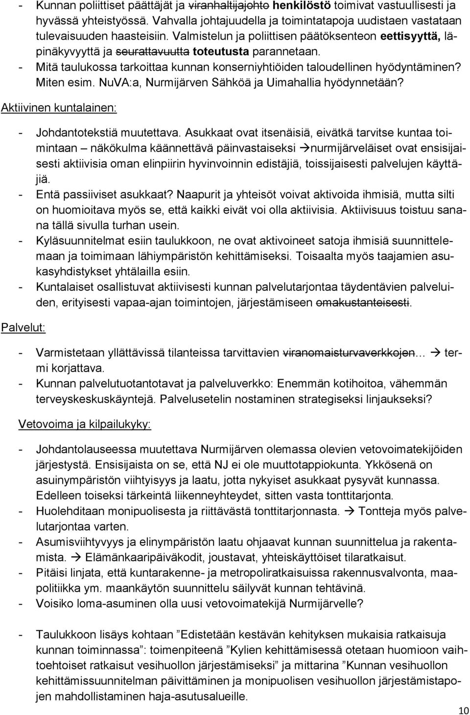 Miten esim. NuVA:a, Nurmijärven Sähköä ja Uimahallia hyödynnetään? Aktiivinen kuntalainen: - Johdantotekstiä muutettava.