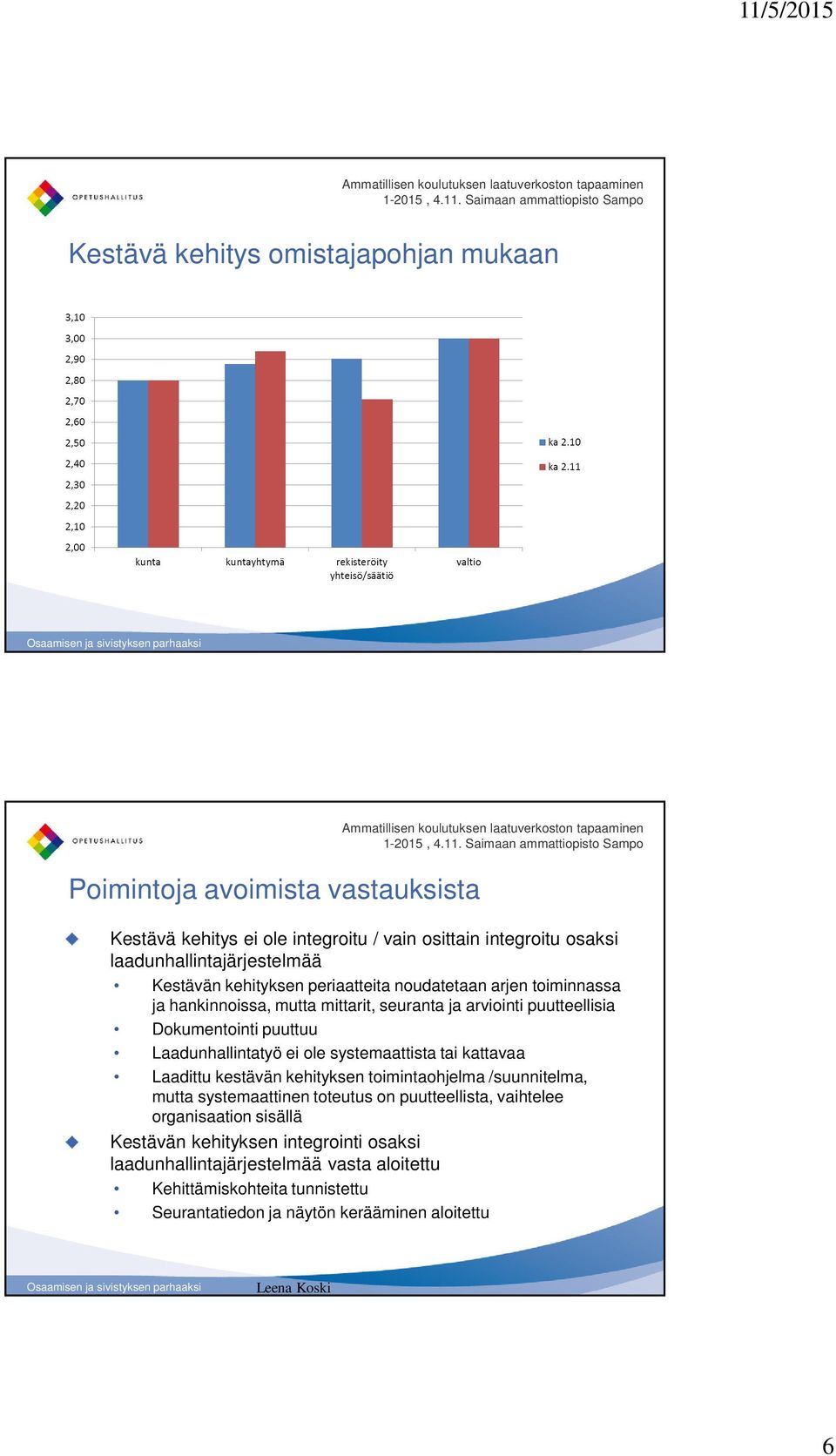 Laadunhallintatyö ei ole systemaattista tai kattavaa Laadittu kestävän kehityksen toimintaohjelma /suunnitelma, mutta systemaattinen toteutus on puutteellista,