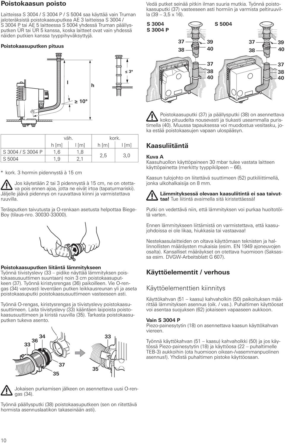 Työnnä poistokaasuputki () vasteeseen asti hormiin ja varmista peltiruuvilla (9, x 6).