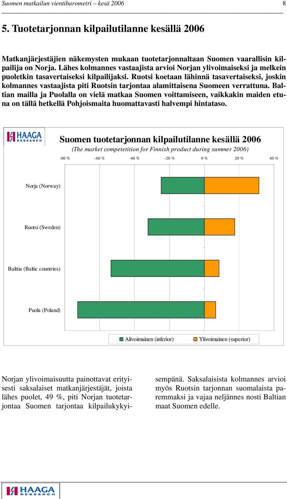 Ruotsi koetaan lähinnä tasavertaiseksi, joskin kolmannes vastaajista piti Ruotsin tarjontaa alamittaisena Suomeen verrattuna.