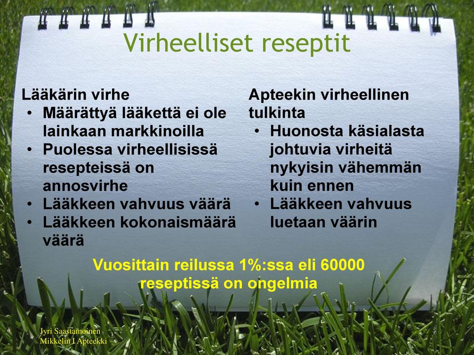 Apteekin virheellinen tulkinta Huonosta käsialasta johtuvia virheitä nykyisin vähemmän kuin