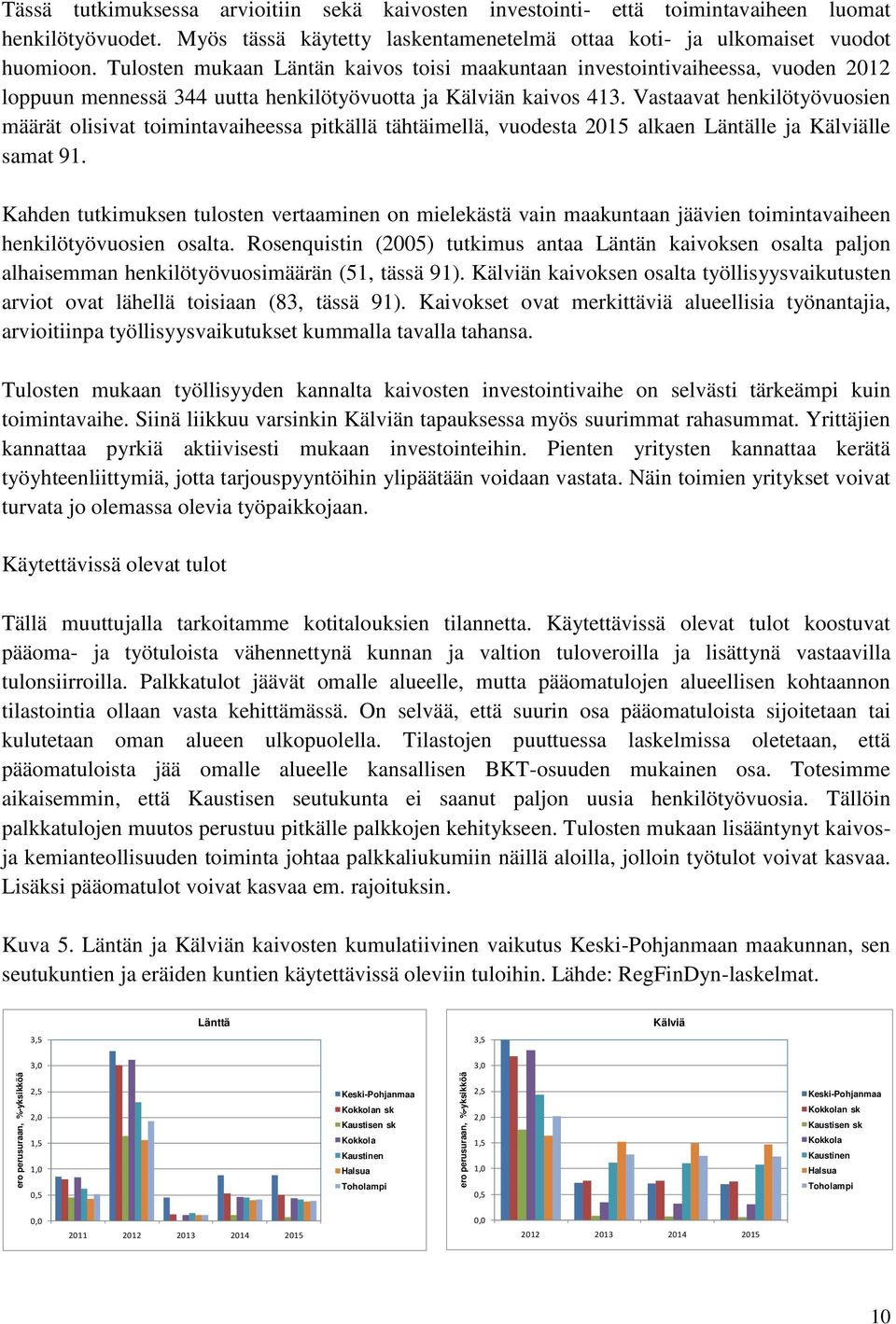 Vastaavat henkilötyövuosien määrät olisivat toimintavaiheessa pitkällä tähtäimellä, vuodesta 2015 alkaen Läntälle ja Kälviälle samat 91.