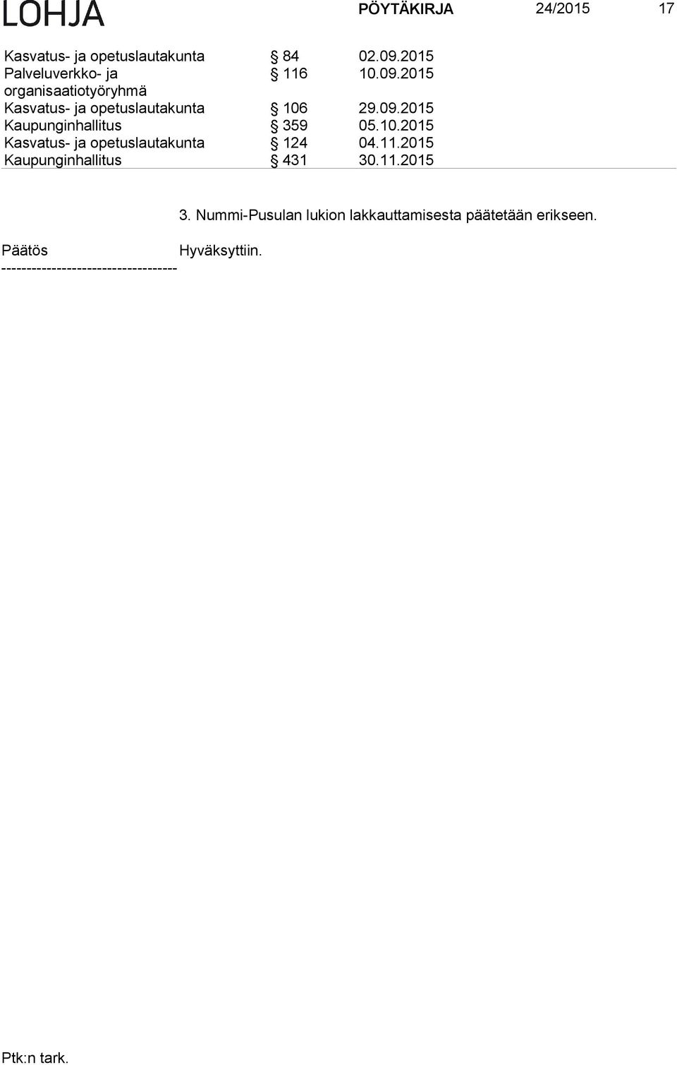 2015 organisaatiotyöryhmä Kasvatus- ja opetuslautakunta 106 29.09.