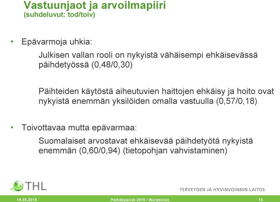 nykyistä enemmän yksilöiden omalla vastuulla (0,57/0,18) Toivottavaa mutta epävarmaa: Suomalaiset arvostavat