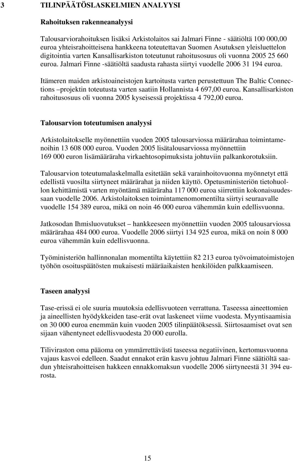 Itämeren maiden arkistoaineistojen kartoitusta varten perustettuun The Baltic Connections projektin toteutusta varten saatiin Hollannista 4 697,00 euroa.
