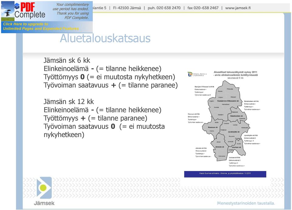 tilanne paranee) Jämsän sk 12 kk Elinkeinoelämä - (= tilanne heikkenee)