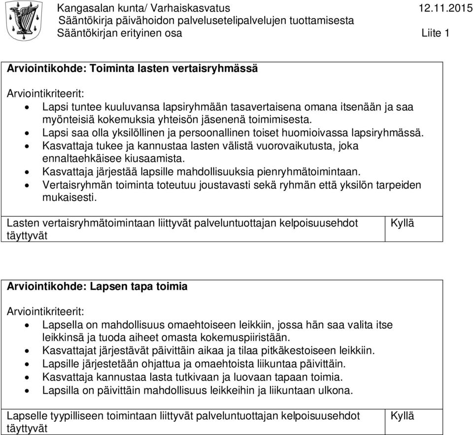 Kasvattaja järjestää lapsille mahdollisuuksia pienryhmätoimintaan. Vertaisryhmän toiminta toteutuu joustavasti sekä ryhmän että yksilön tarpeiden mukaisesti.