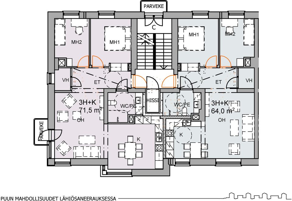 WC/PE 3H+ 64,0 m 2 PARVEE