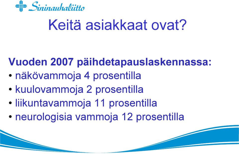 näkövammoja 4 prosentilla kuulovammoja 2