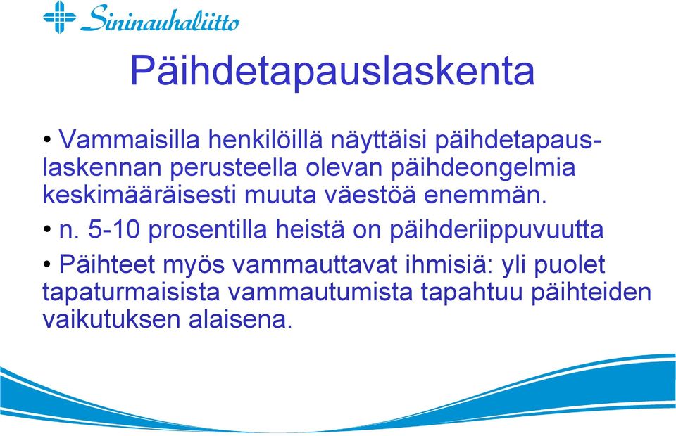 5-10 prosentilla heistä on päihderiippuvuutta Päihteet myös vammauttavat