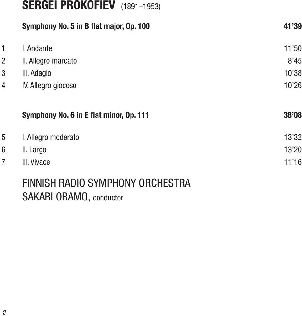 Allegro giocoso 10 26 Symphony No. 6 in E flat minor, Op. 111 38 08 5 I.