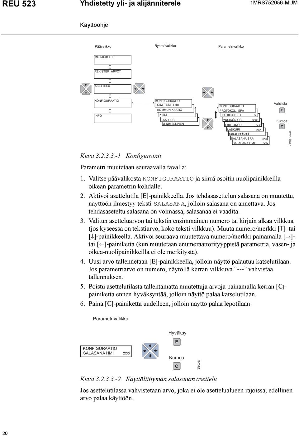 x Vahvista E Kumoa onfig_u523 Kuva 3.2.3.3.-1 Konfigurointi Parametri muutetaan seuraavalla tavalla: 1.