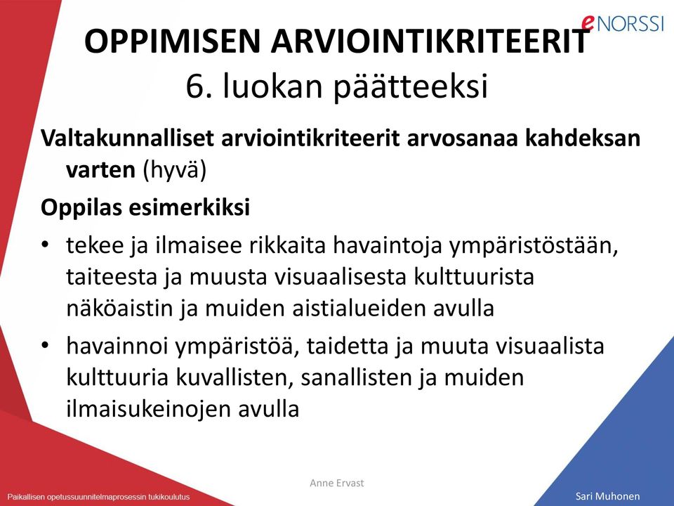 esimerkiksi tekee ja ilmaisee rikkaita havaintoja ympäristöstään, taiteesta ja muusta visuaalisesta